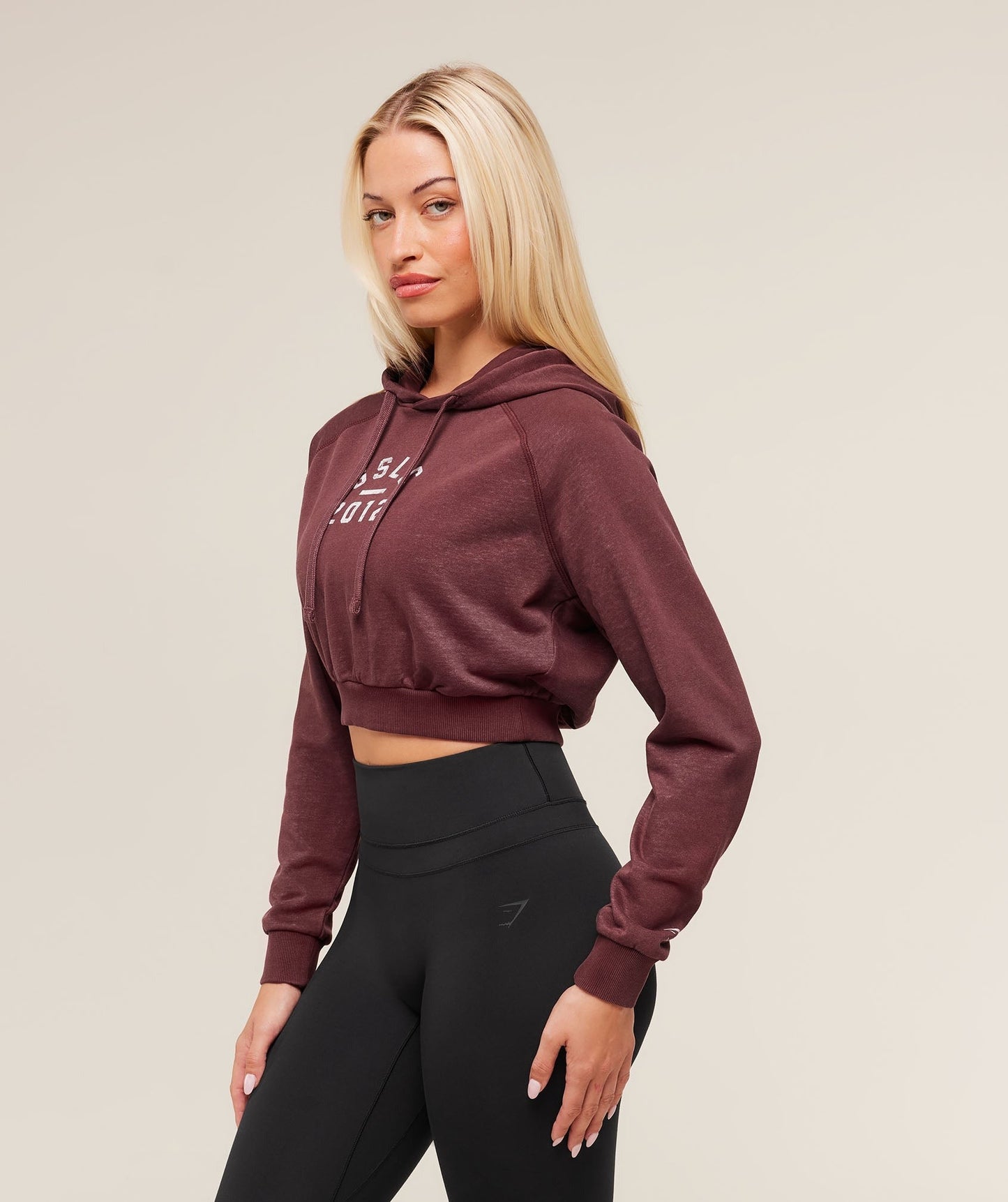 Gymshark Lifting Club 2012 Graphic Cropped Hoodie - Rich Maroon/Wash