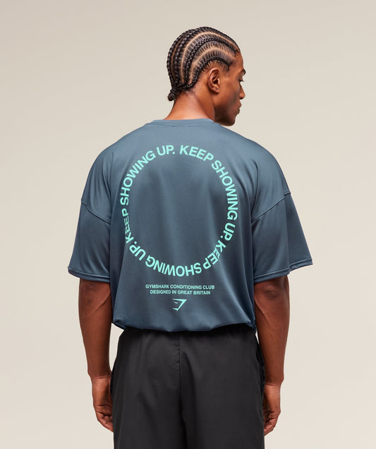 Gymshark Keep Showing Up T-Shirt - Titanium Blue