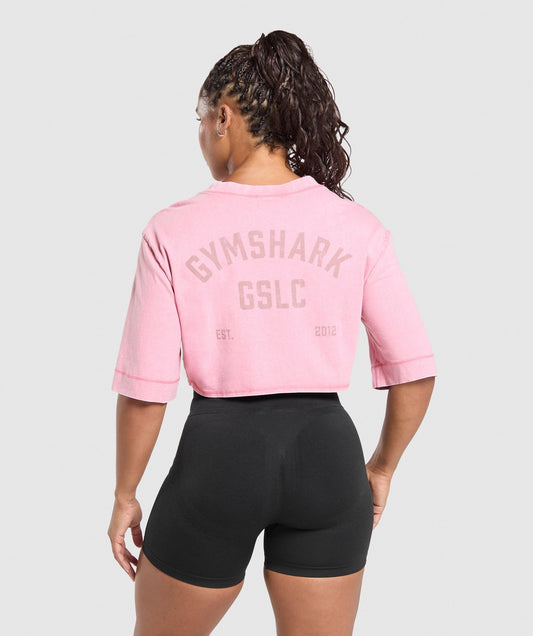 Gymshark GSLC Washed Graphic Crop Top - Sunset Pink