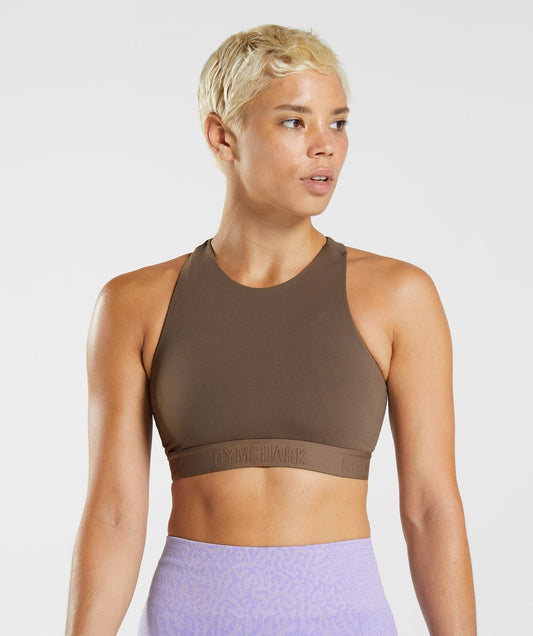 Gymshark 315 Performance High Neck Sports Bra - Soul Brown/Cement Brown