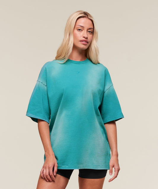Gymshark Summer Tie-Dye Graphic Oversized T-Shirt - Jewel Teal/Wash