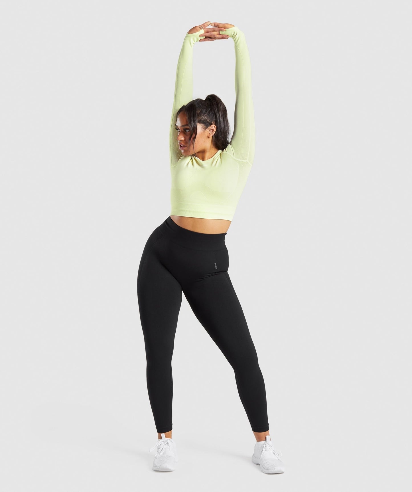 Gymshark Flex Sports Long Sleeve Crop Top - Light Green Marl