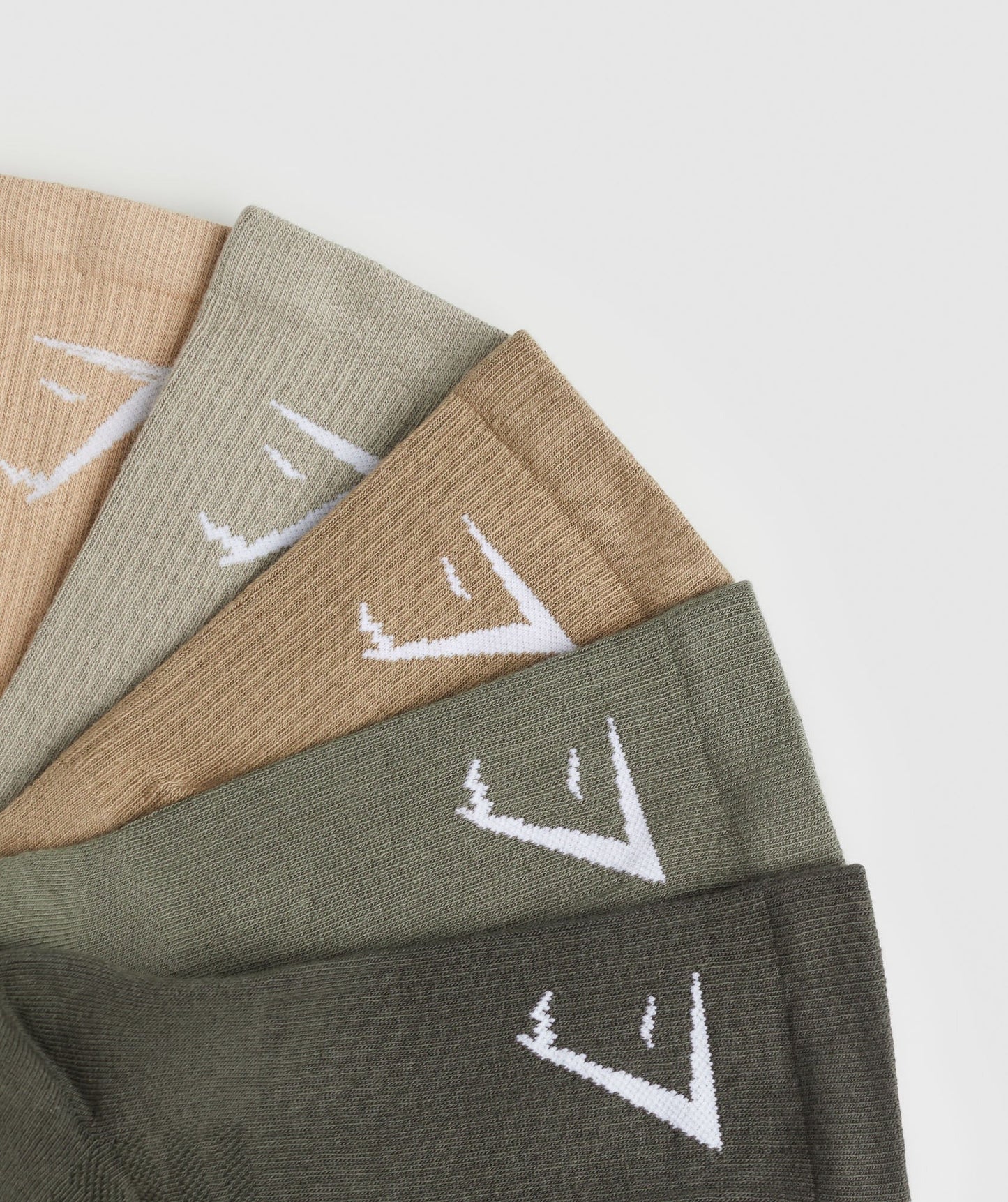 Gymshark Crew Socks 5pk - Vanilla Beige/Chalk Green/Troop Green/Base Green/Strength Green