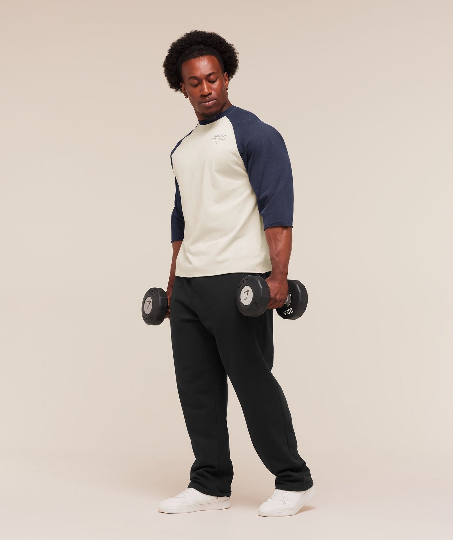 Gymshark Retro Collegiate 3/4 Sleeve T-Shirt - Tinted White/Heavy Blue