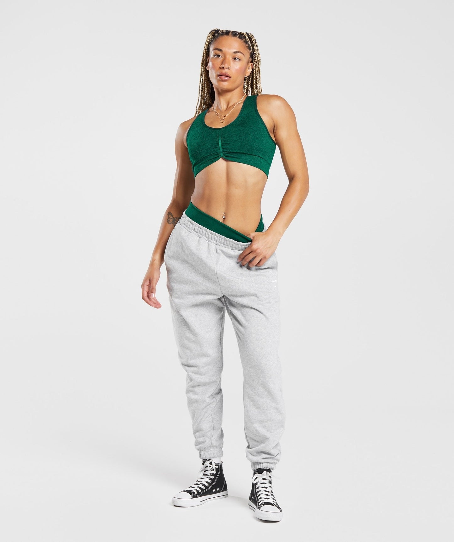 Gymshark Adapt Pattern Seamless Longline Bra - Forest Green/Rich Green