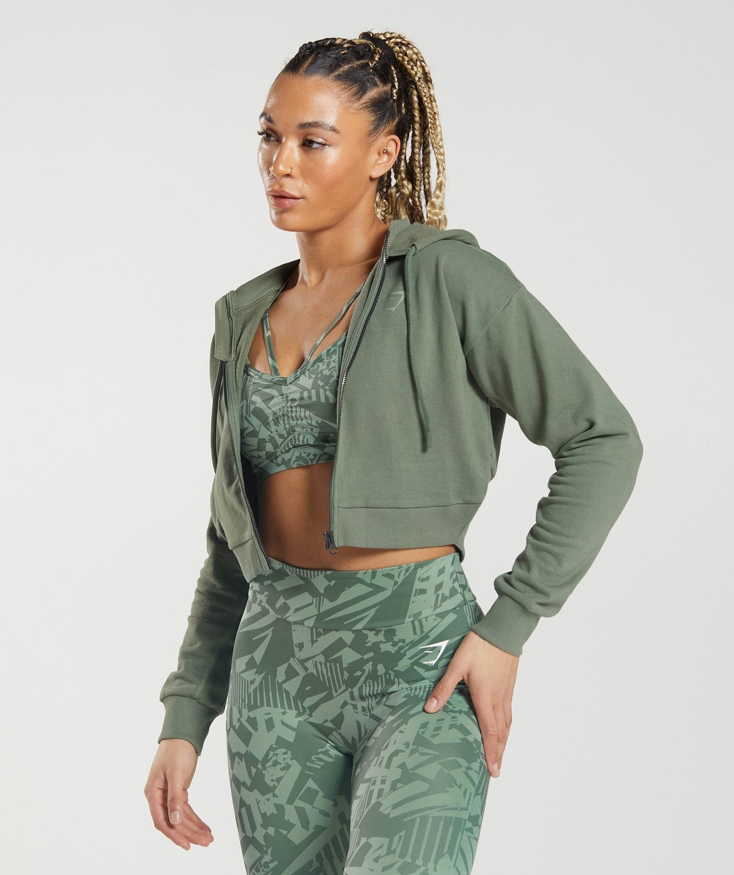 Gymshark GS Power Crop Zip Hoodie - Willow Green