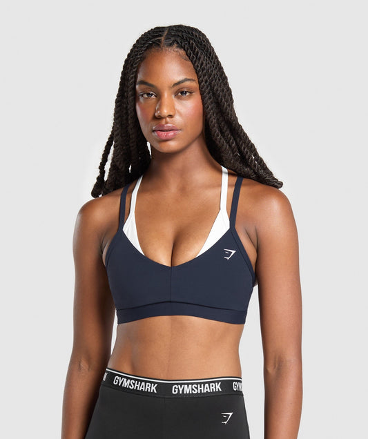 Gymshark Double Up Sports Bra - Heavy Blue/Soft White