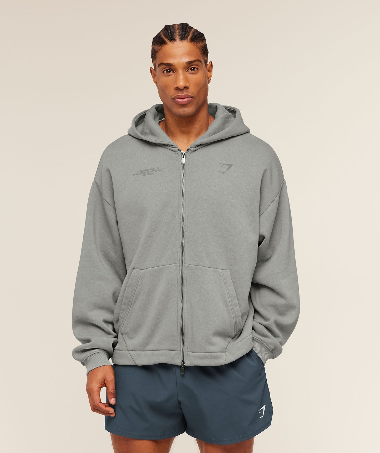 Gymshark Conditioning Club Washed Zip Through Hoodie - Smokey Grey/Wash