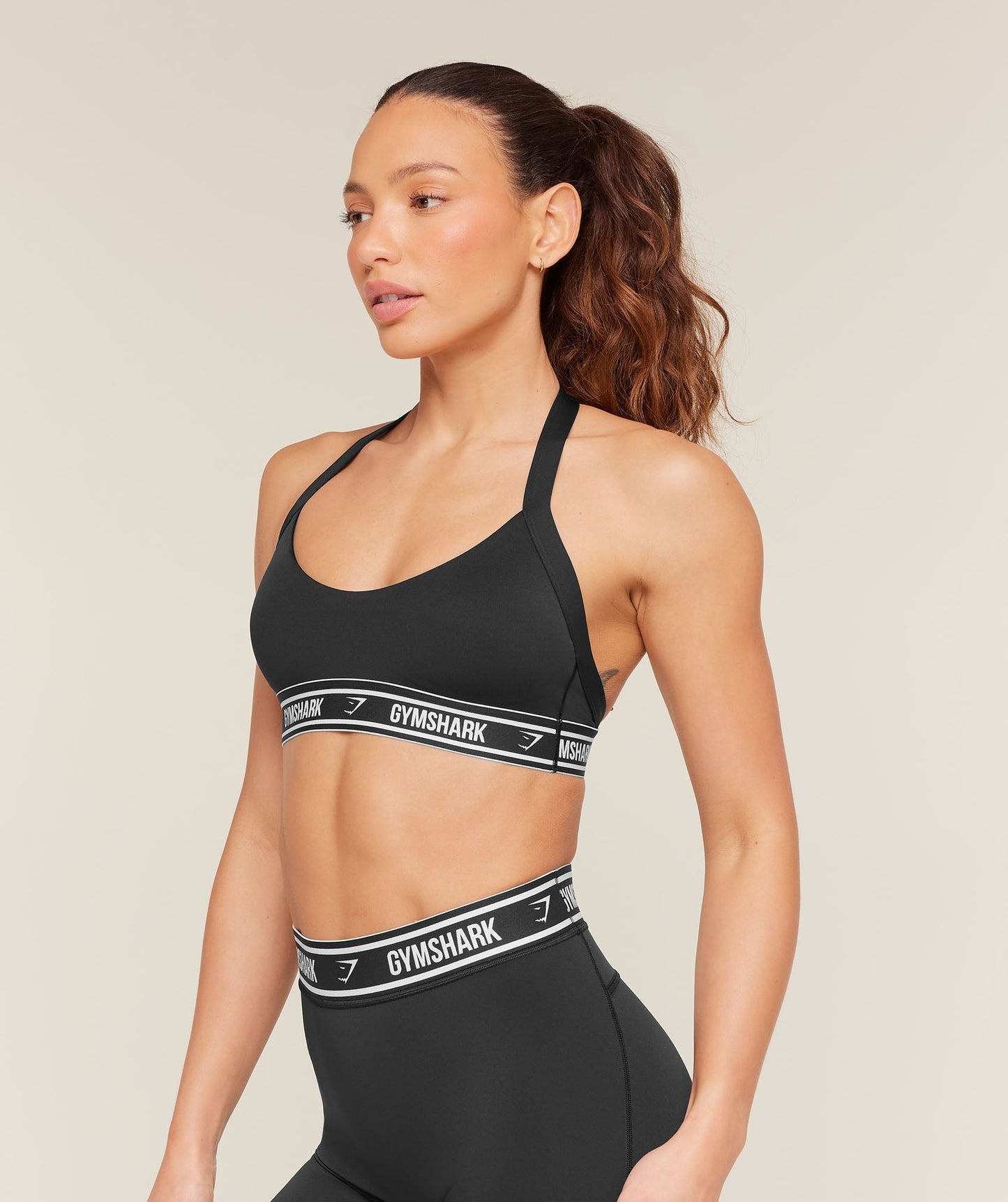 Gymshark Light Support Halter Neck Logo Sports Bra - Black