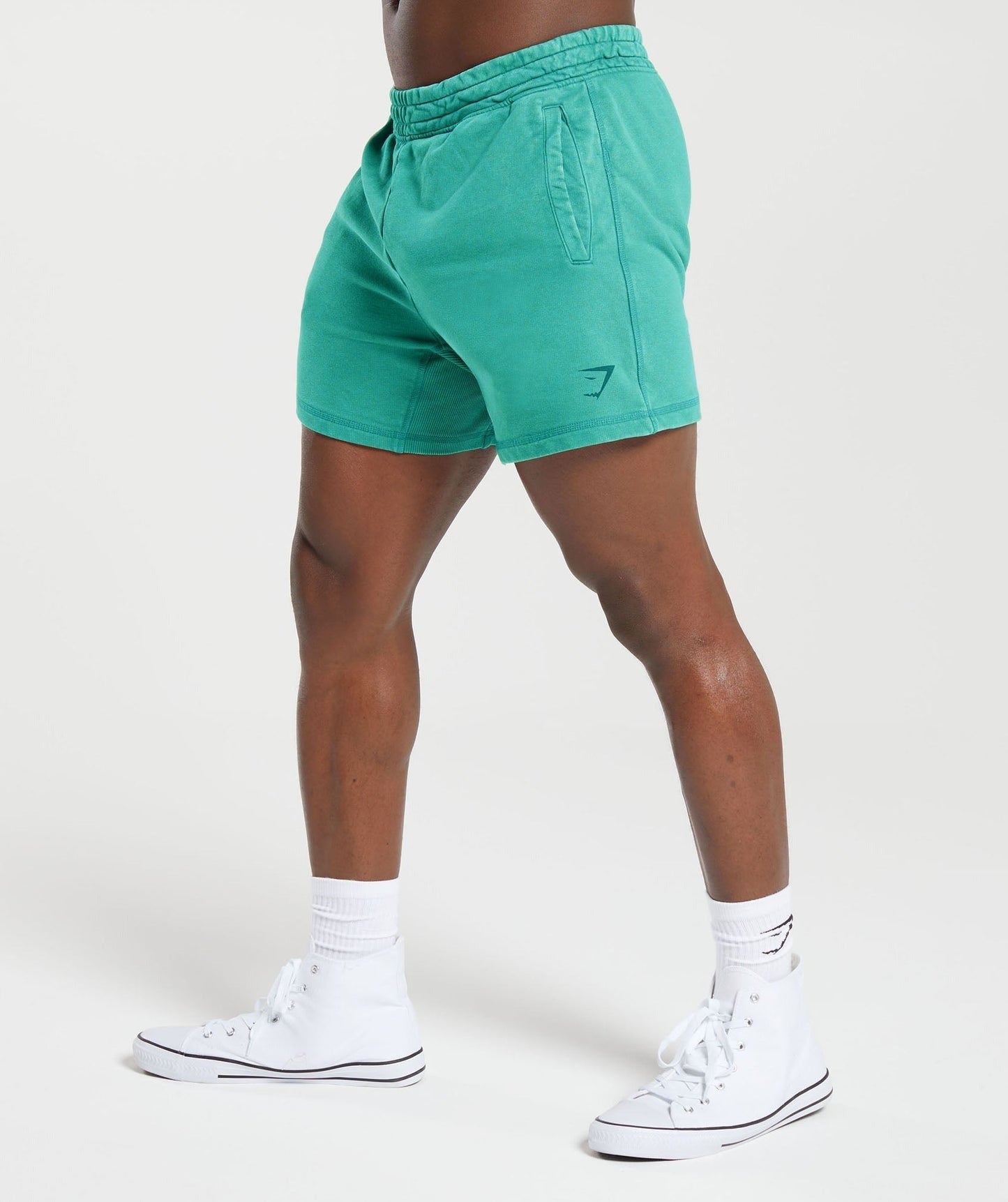 Gymshark Heritage 5" Shorts - Capri Blue/Acid Wash Small Ball