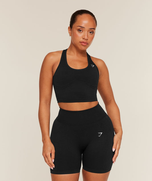 Gymshark Lift Seamless Midi Tank With Shelf - Black/Black Marl