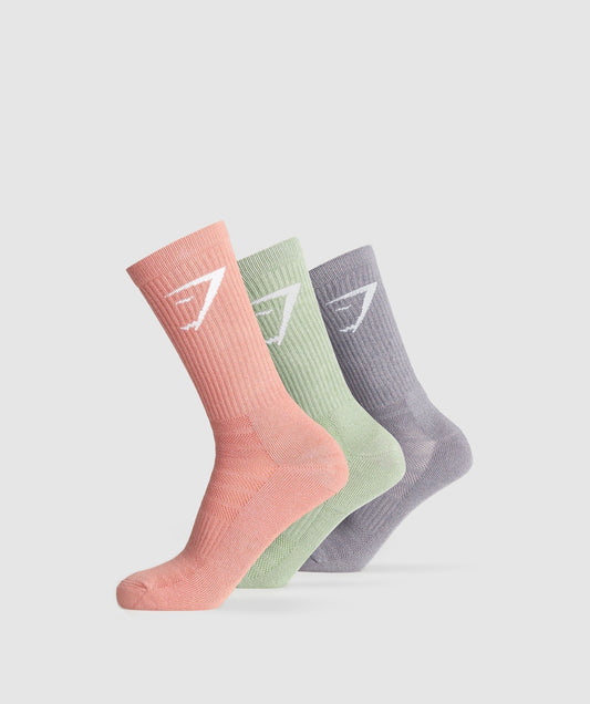 Gymshark Crew Socks 3pk - Classic Pink/Faded Green/Fog Purple