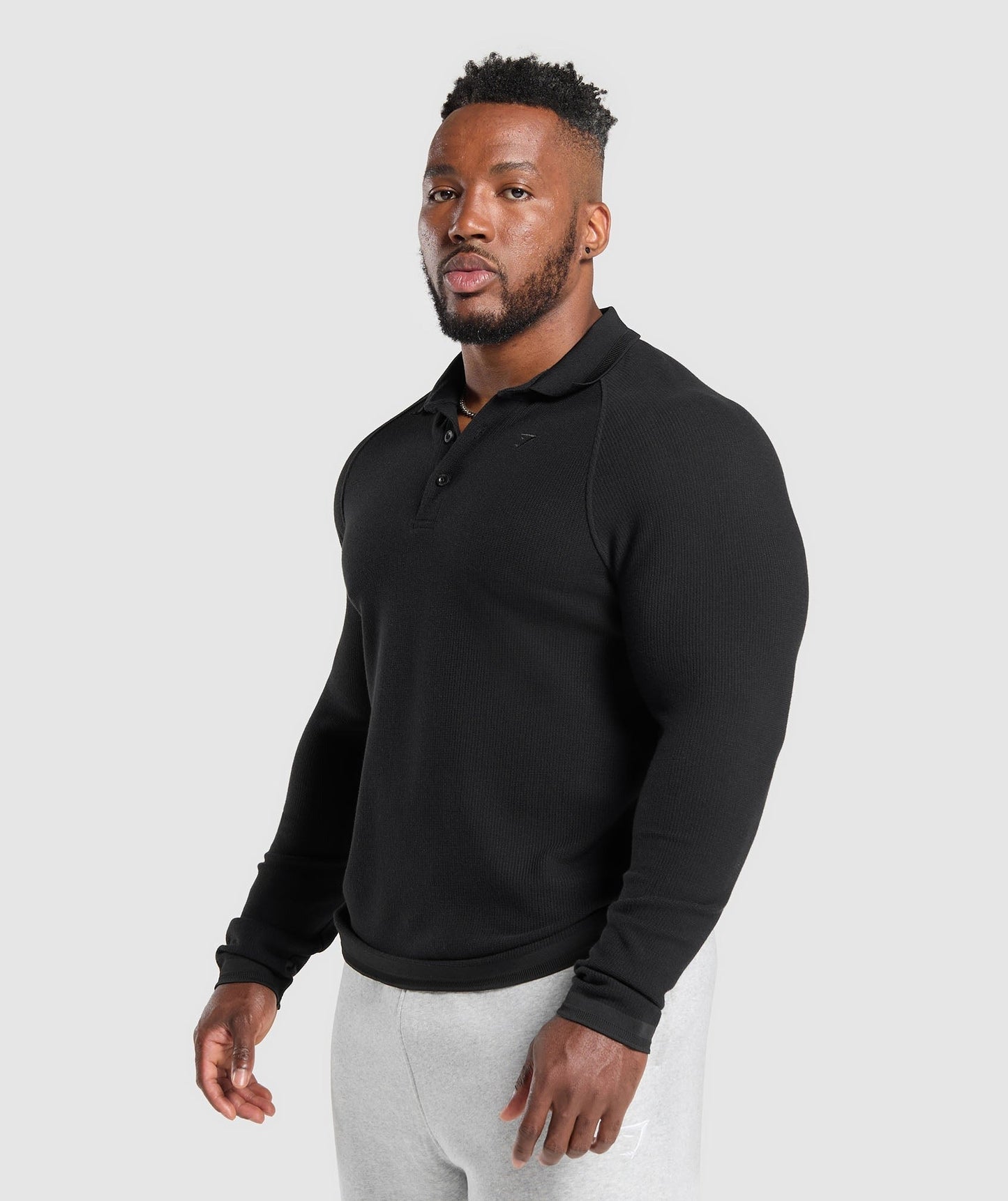 Gymshark Long Sleeve Waffle Polo Shirt - Black