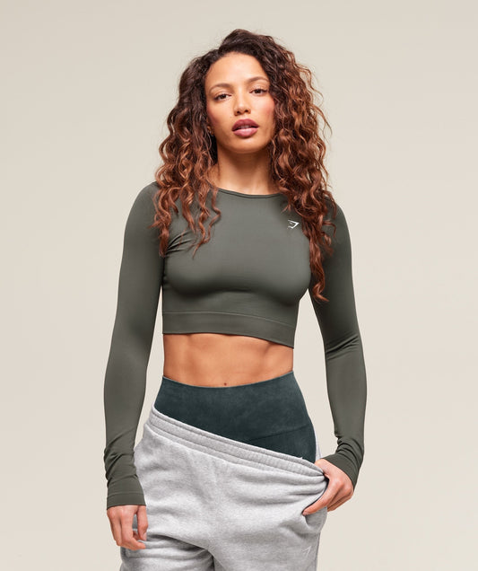 Gymshark Everyday Seamless Long Sleeve Crop Top - Strength Green