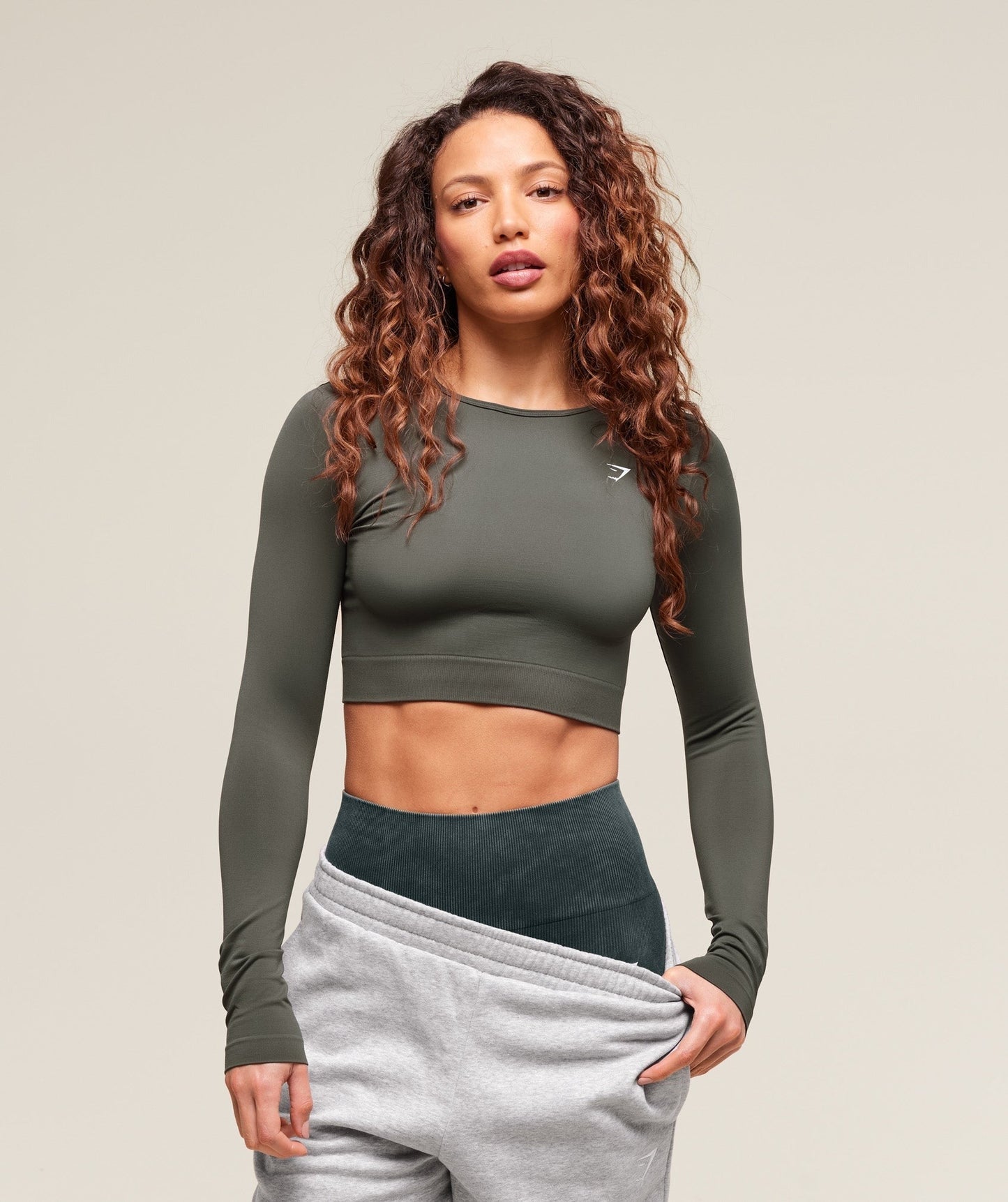 Gymshark Everyday Seamless Long Sleeve Crop Top - Strength Green