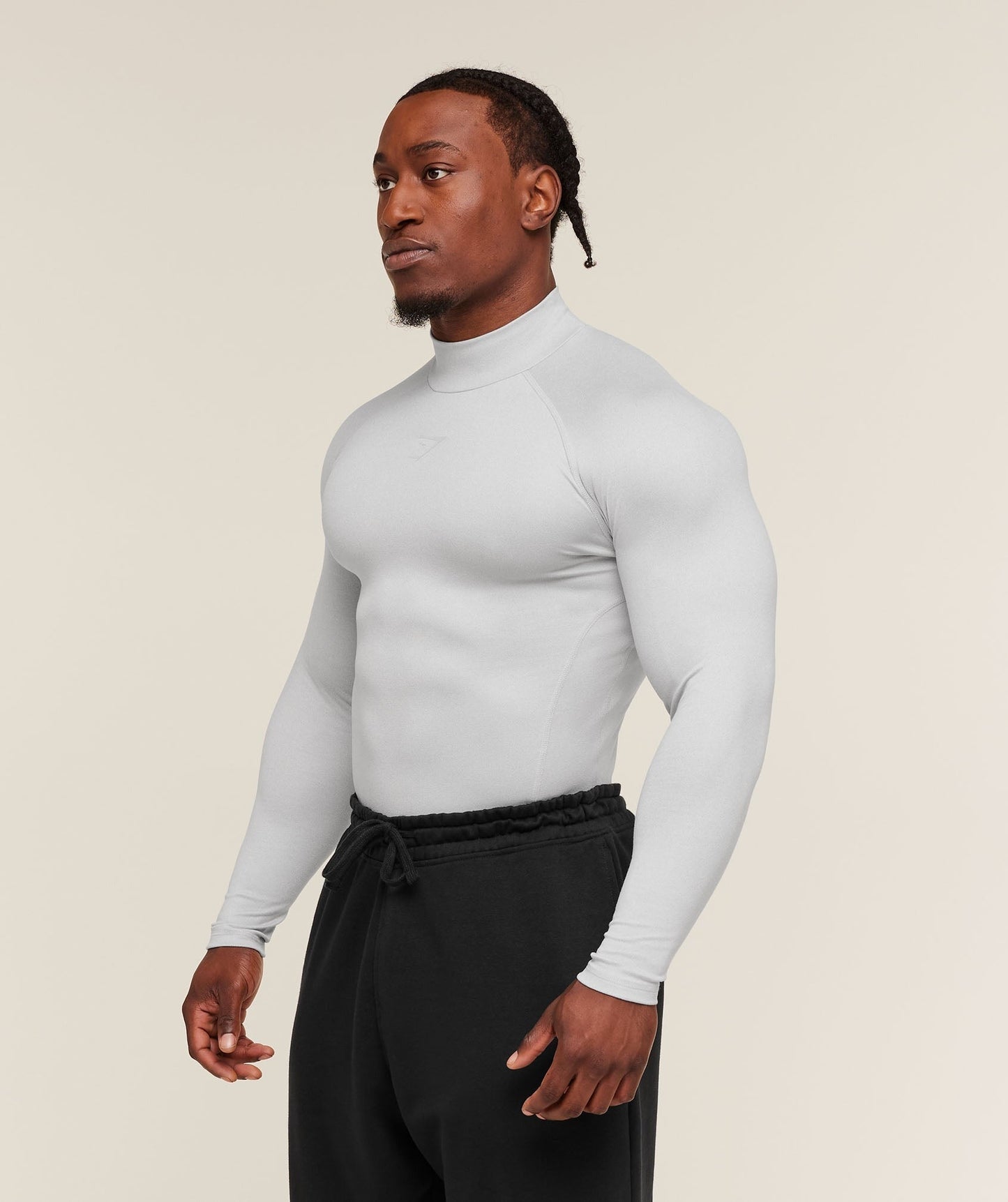 Gymshark Element Baselayer Mock Neck Long Sleeve T-Shirt - White/Metal Grey Marl