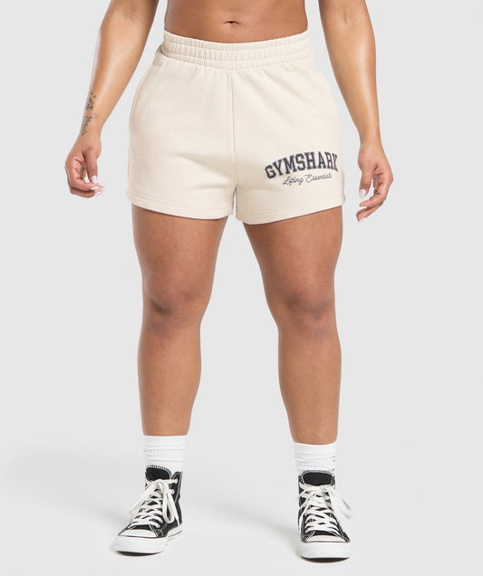 Gymshark Lifting Essentials Graphic Brushed 4' Shorts - Oat White