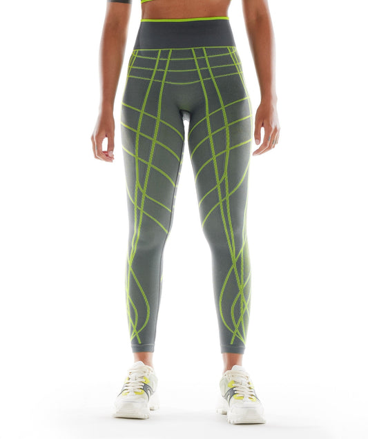 Gymshark Wtflex Linear Seamless Leggings - Charcoal Grey/Fluo Green/ Light Grey