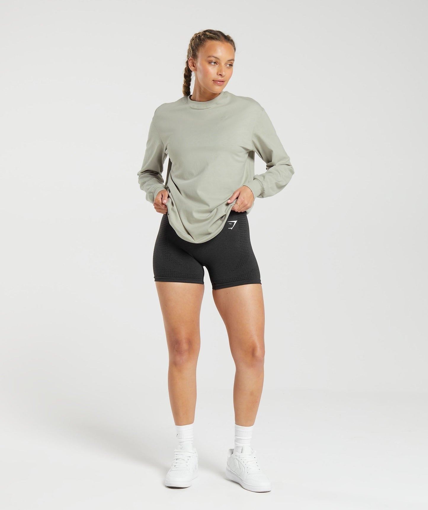 Gymshark Cotton Oversized Long Sleeve Top - Stone Grey