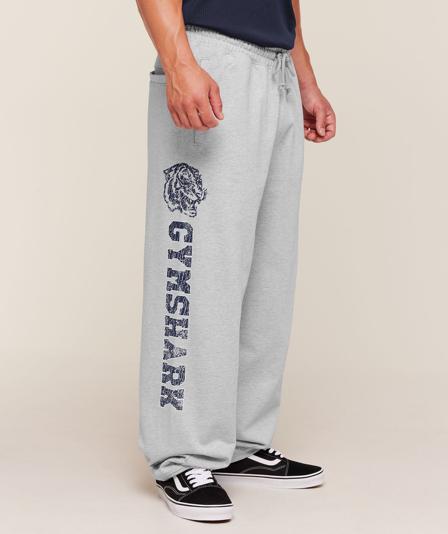 Gymshark Retro Collegiate Graphic Wide Leg Pants - Bros Soft Grey Marl