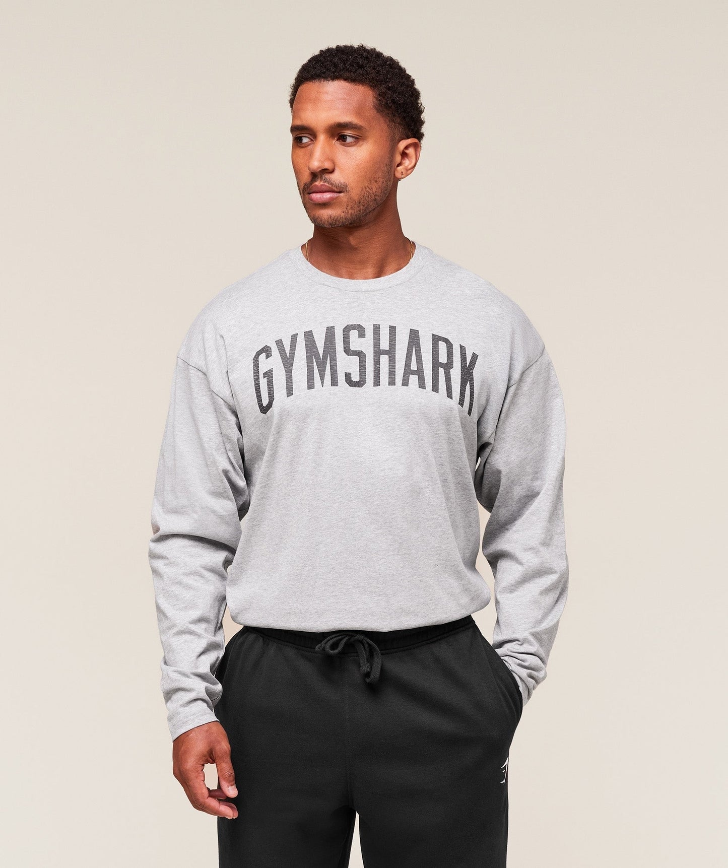 Gymshark Worn Graphic Long Sleeve T-Shirt - Light Grey Core Marl