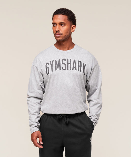 Gymshark Worn Graphic Long Sleeve T-Shirt - Light Grey Core Marl