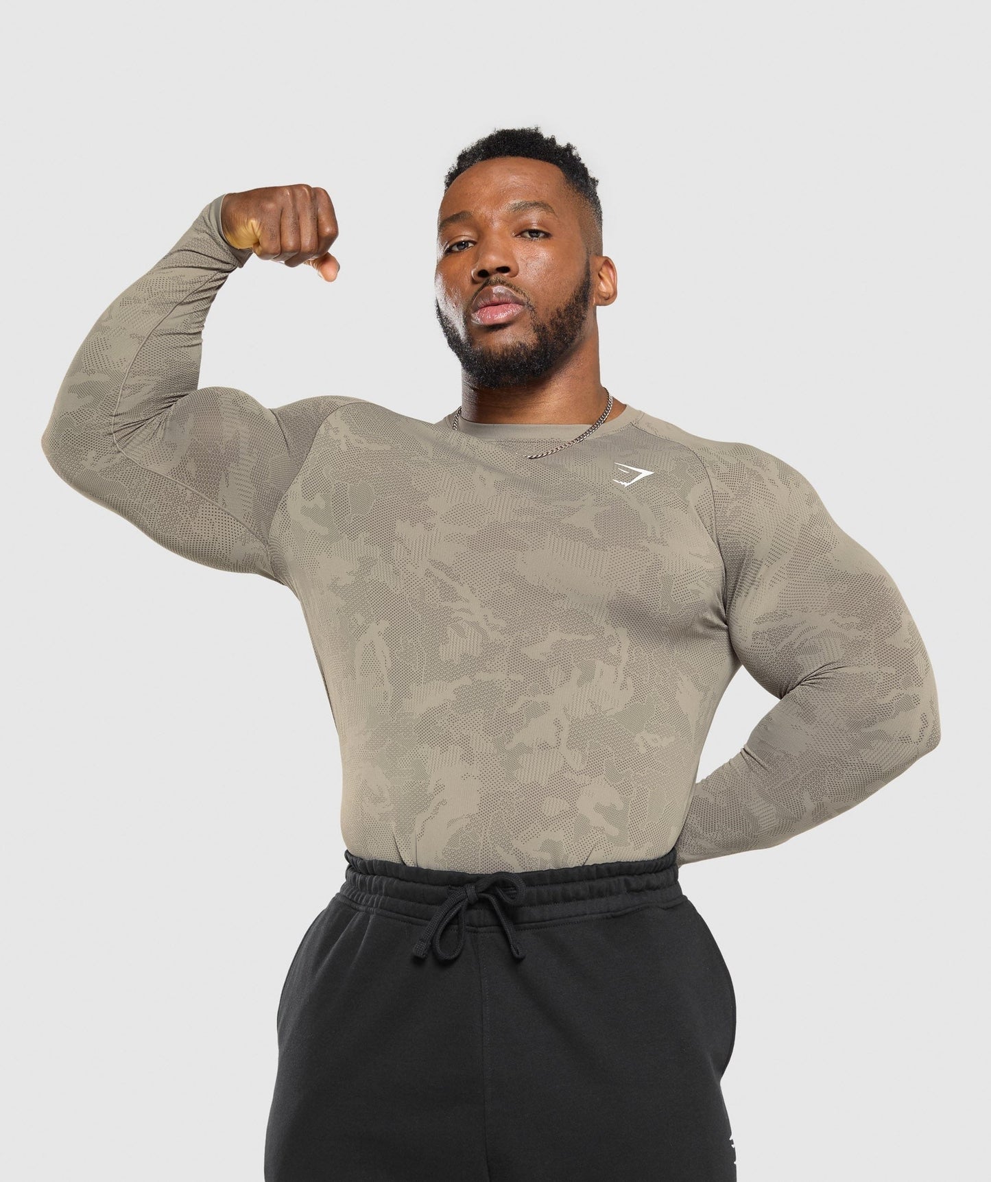 Gymshark Geo Seamless Long Sleeve T-Shirt - Linen Brown/Camo Brown