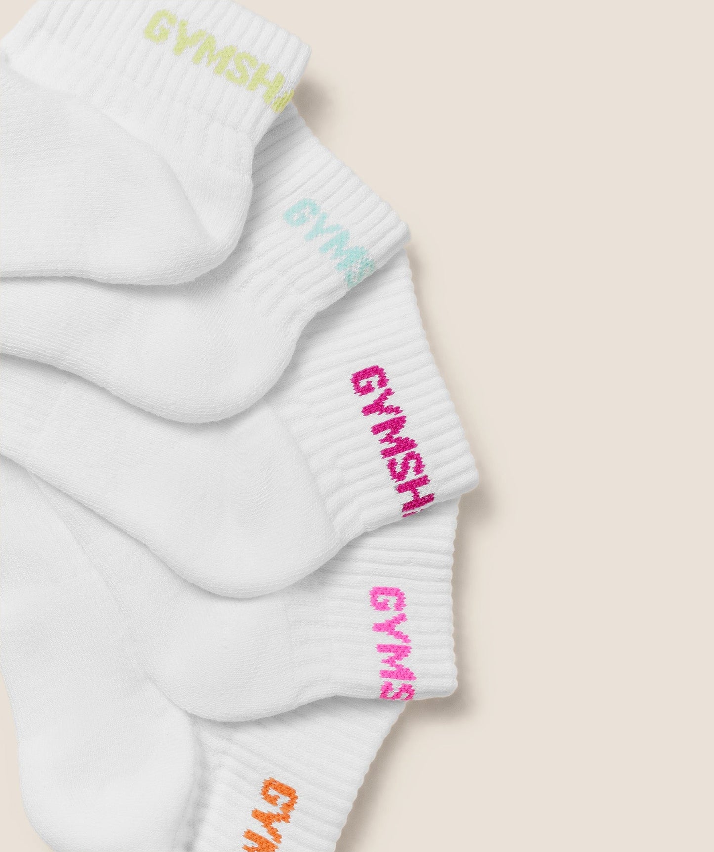 Gymshark Quarter Socks 5pk - White/Sorbet Yellow/Pop Turquoise/Super-Set Pink/Electric Pink/Dayglow Peach