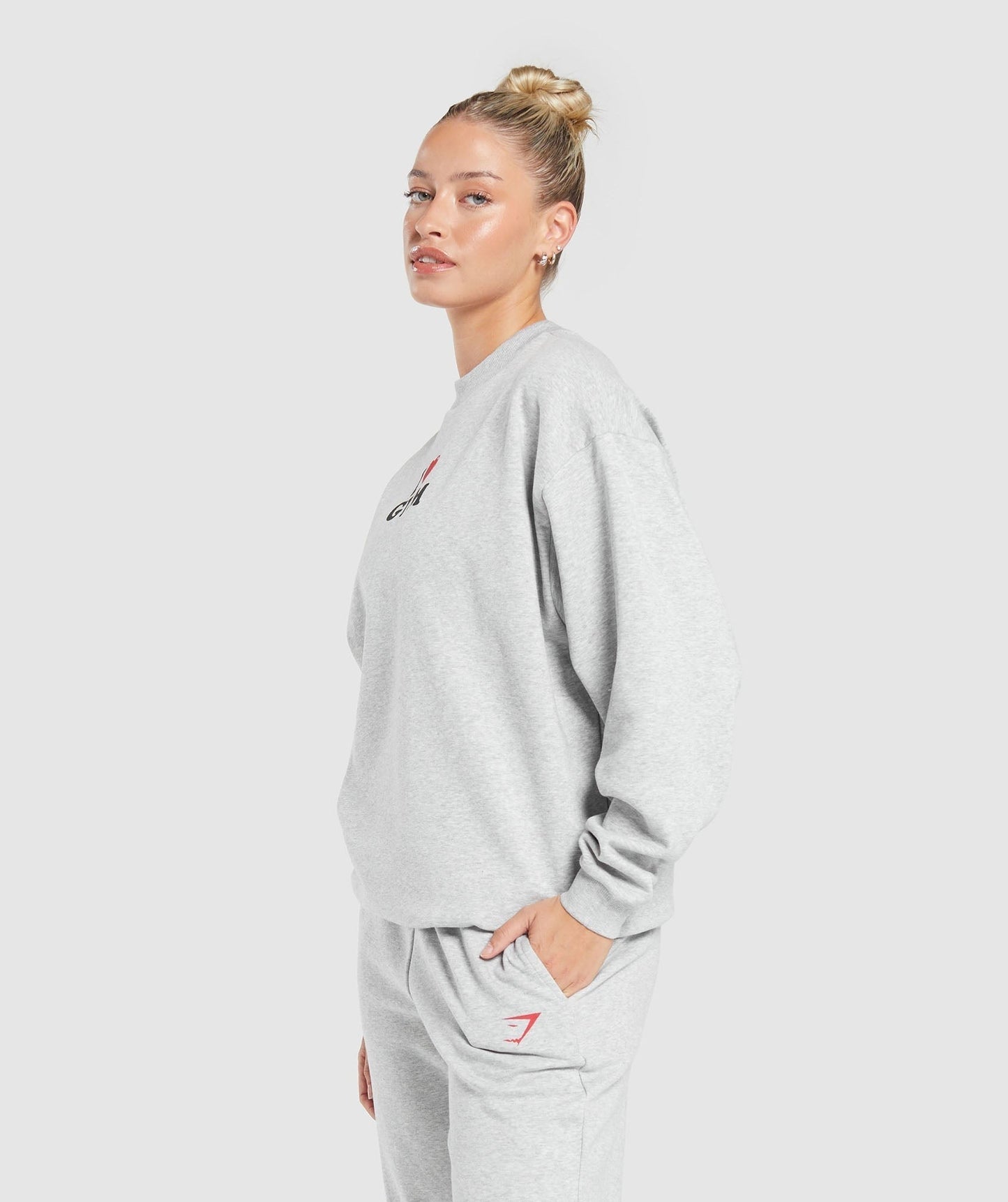 Gymshark I Heart Gym Oversized Sweatshirt - Light Grey Core Marl