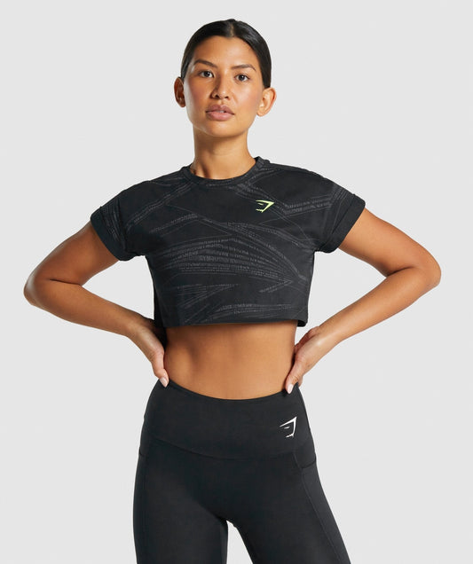 Gymshark Zone Graphic Crop Tee - Black/Grey