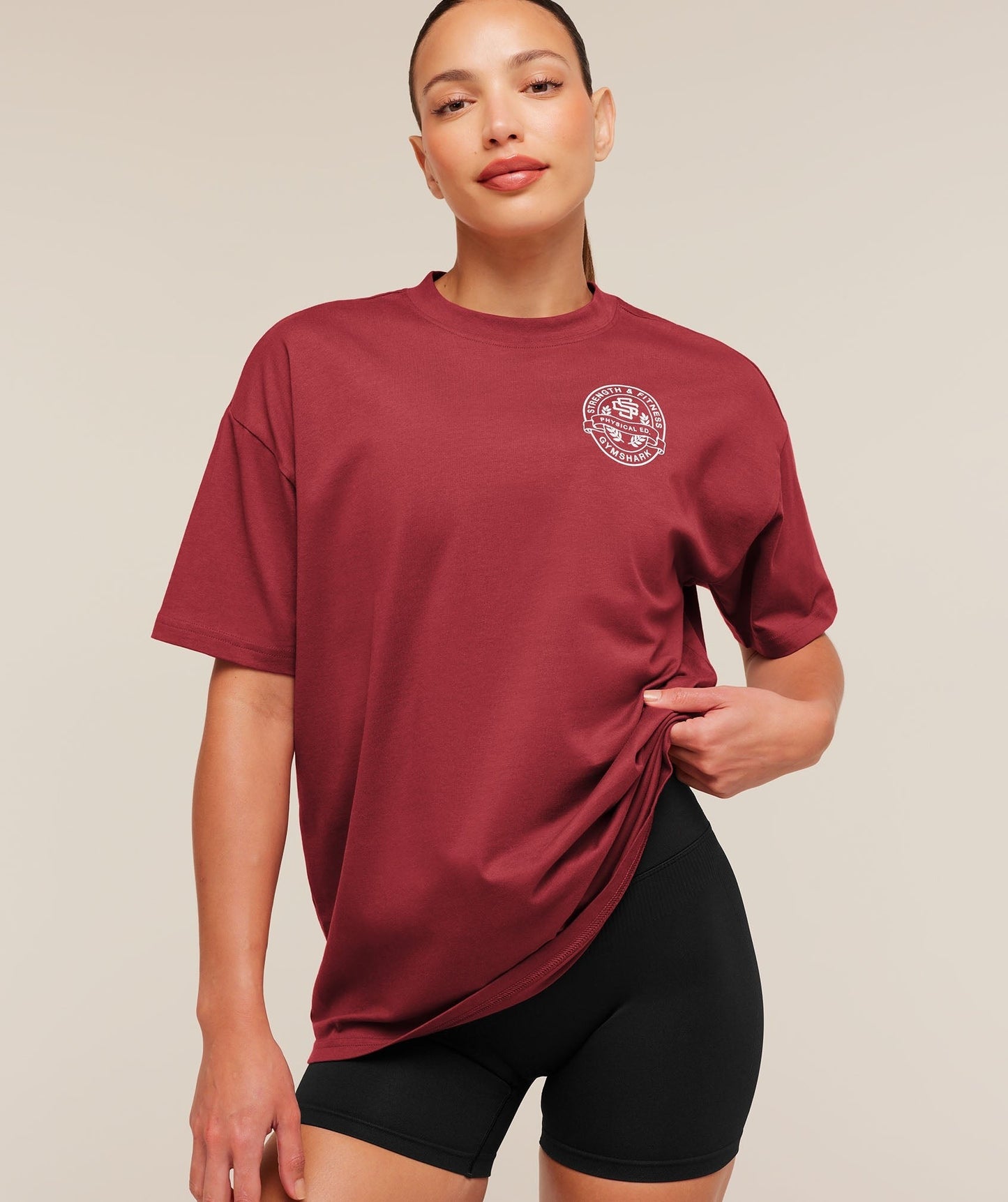 Gymshark Strength and Fitness Crest Graphic T-Shirt - Athletic Burgundy