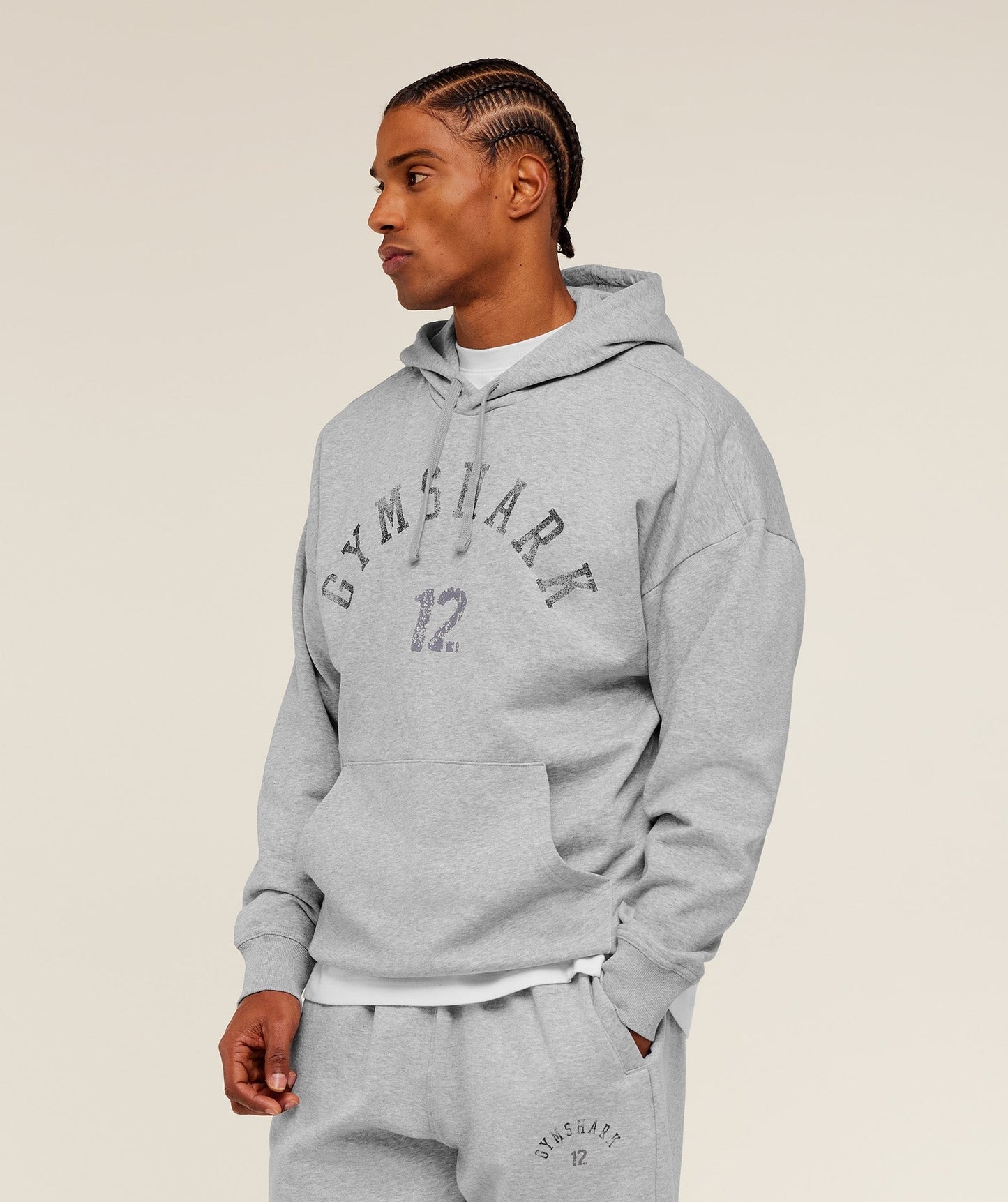 Gymshark 12 Graphic Hoodie - Light Grey Core Marl