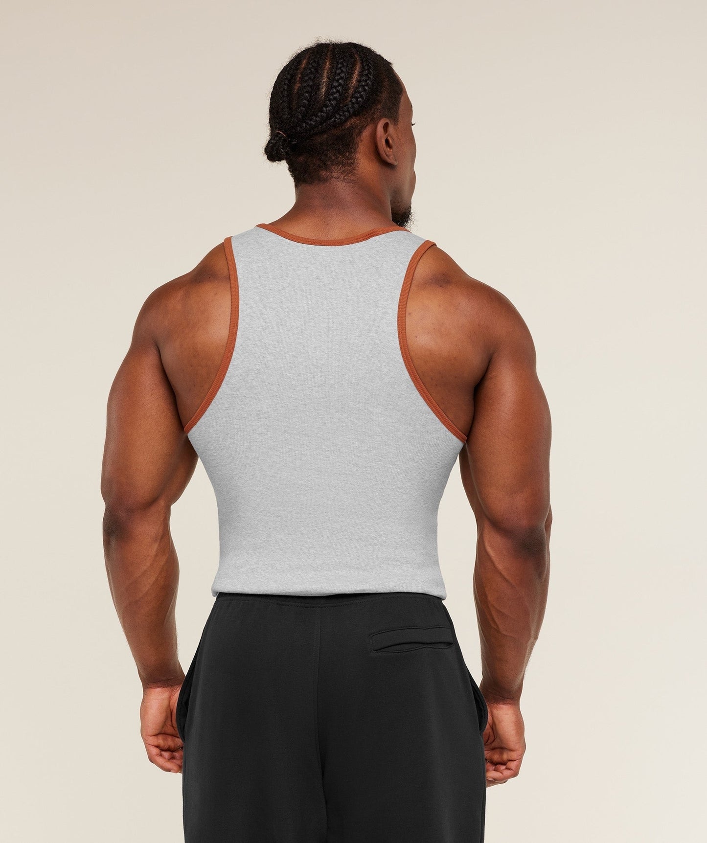 Gymshark Ribbed Tank 1PK - Light Grey Core Marl / Nutmeg Orange