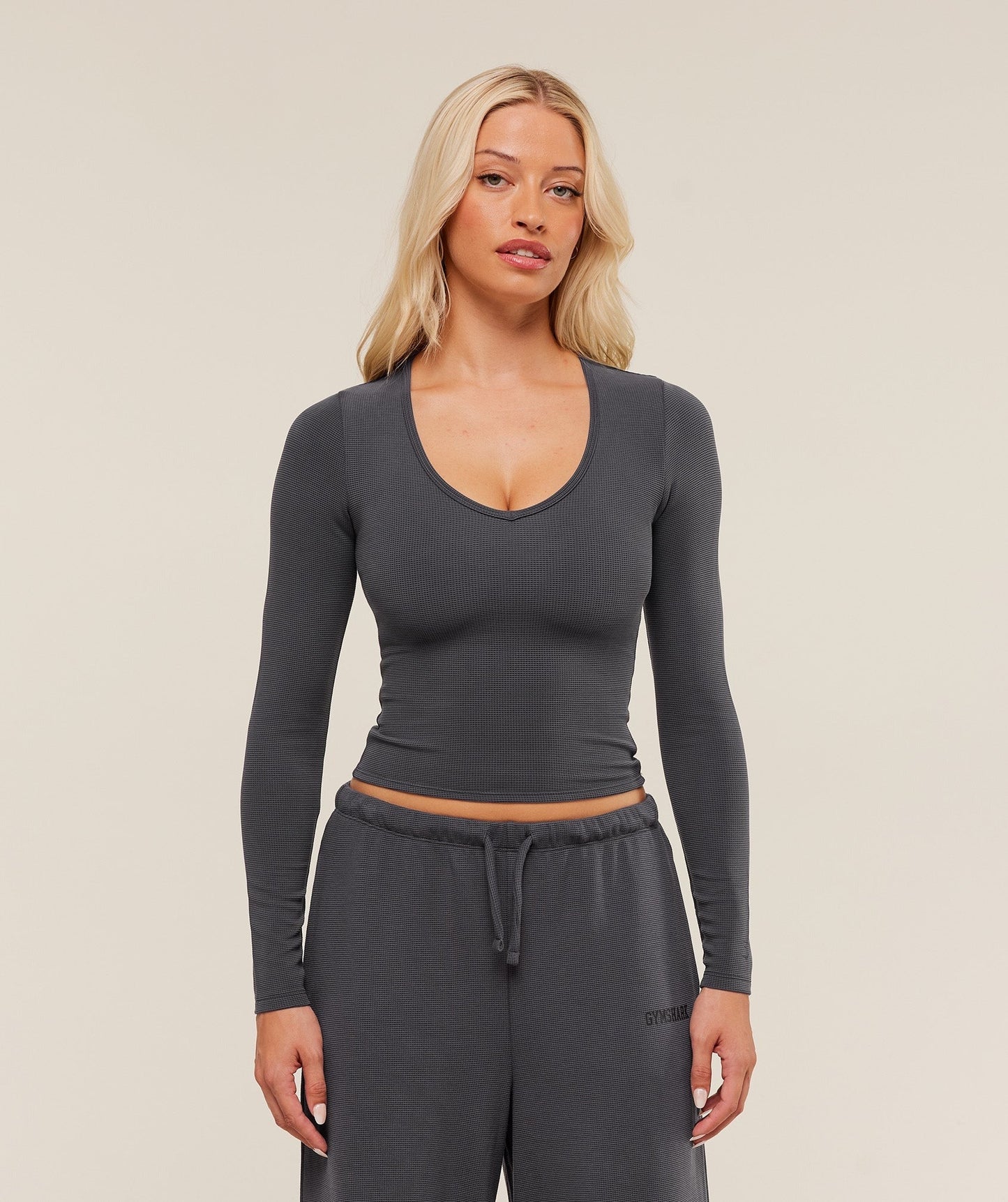 Gymshark Waffle Long Sleeve Top - Grey