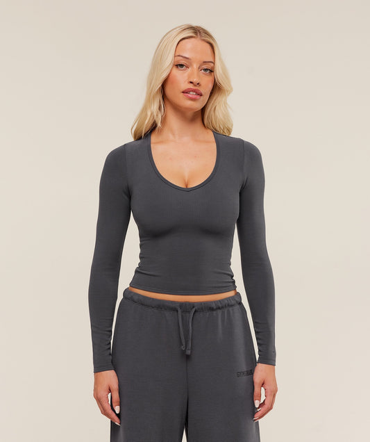 Gymshark Waffle Long Sleeve Top - Grey