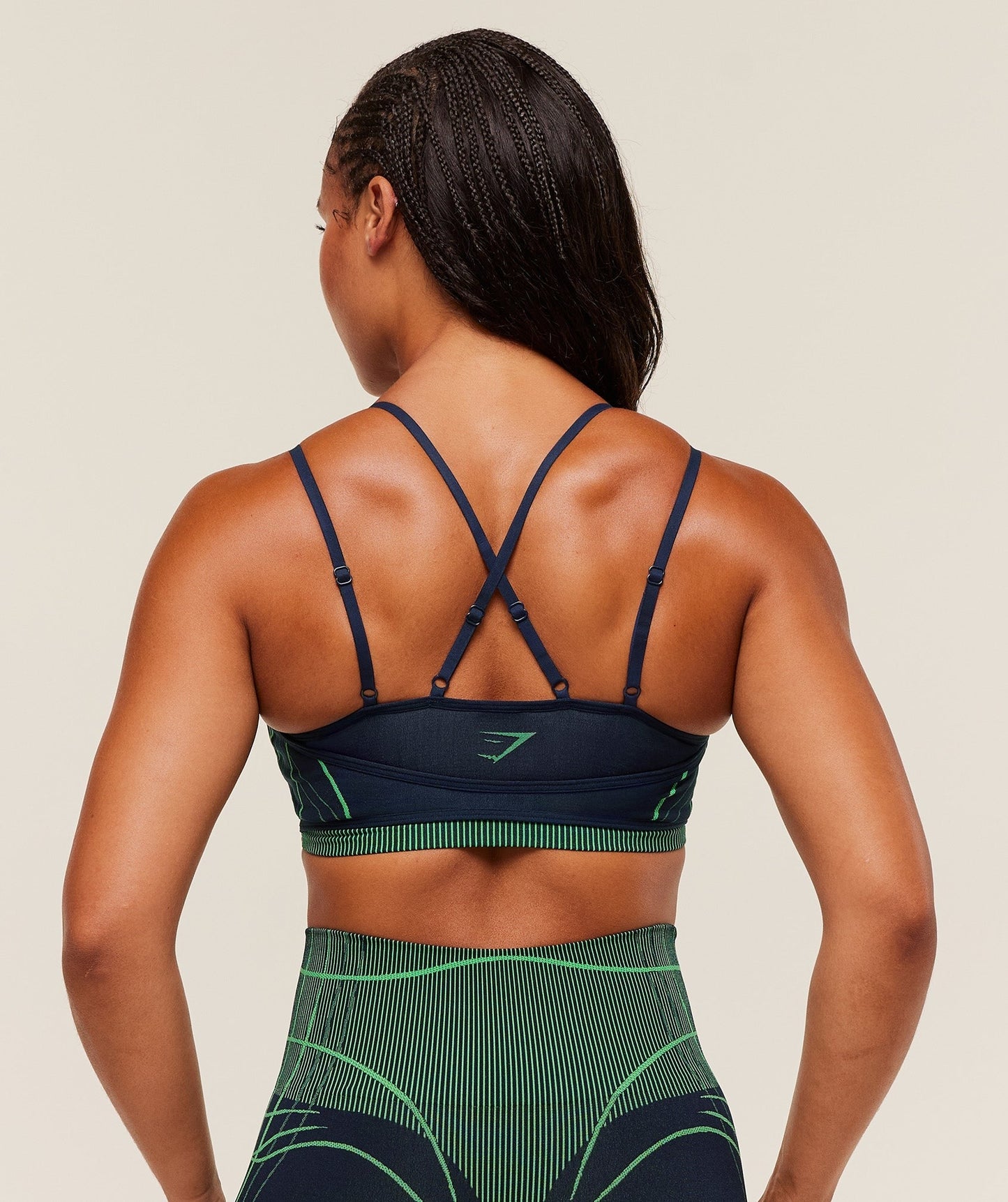 Gymshark Apex Seamless Strappy Sports Bra - Heavy Blue/Active Green