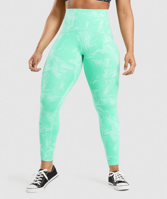 Gymshark Waist Support Leggings - Bright Turquoise Print