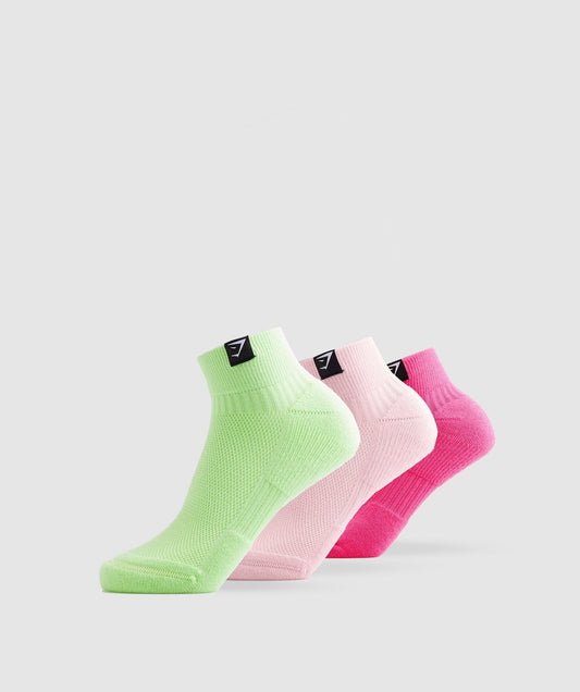 Gymshark Woven Tab Sneaker Socks 3pk - Kiwi Green/Sweet Pink/Fluo Fuchsia