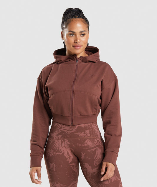 Gymshark GS Power Cropped Zip Hoodie - Cherry Brown