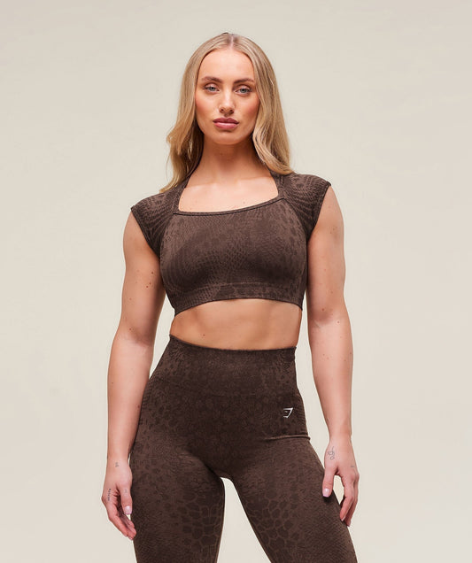Gymshark Adapt Animal X Whitney Seamless Crop Top - Brown