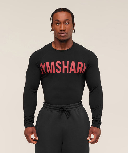 Gymshark Prime Long Sleeve T-Shirt - Black/Vivid Red