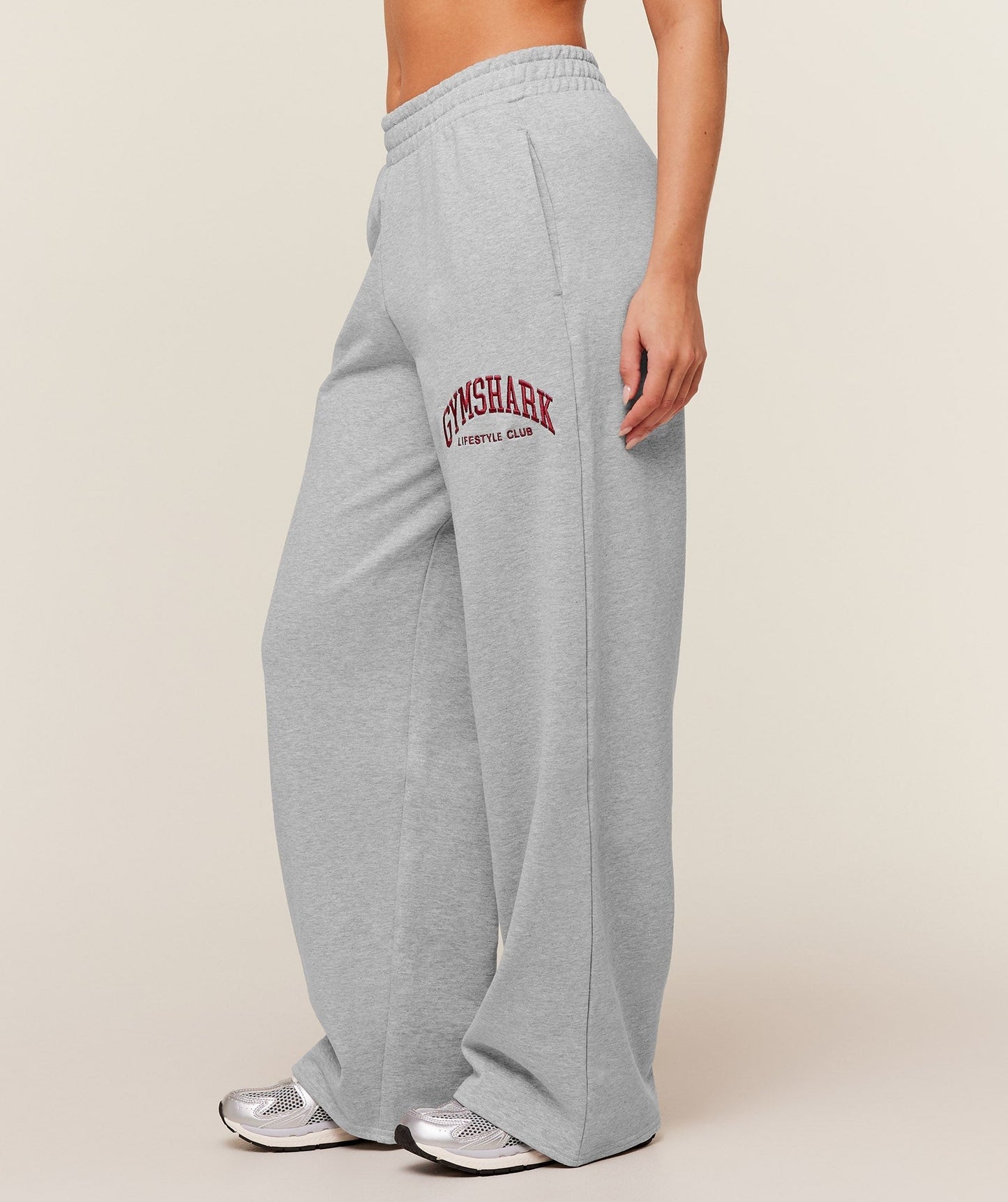 Gymshark Collegiate Graphic Straight Leg Joggers - Light Grey Core Marl