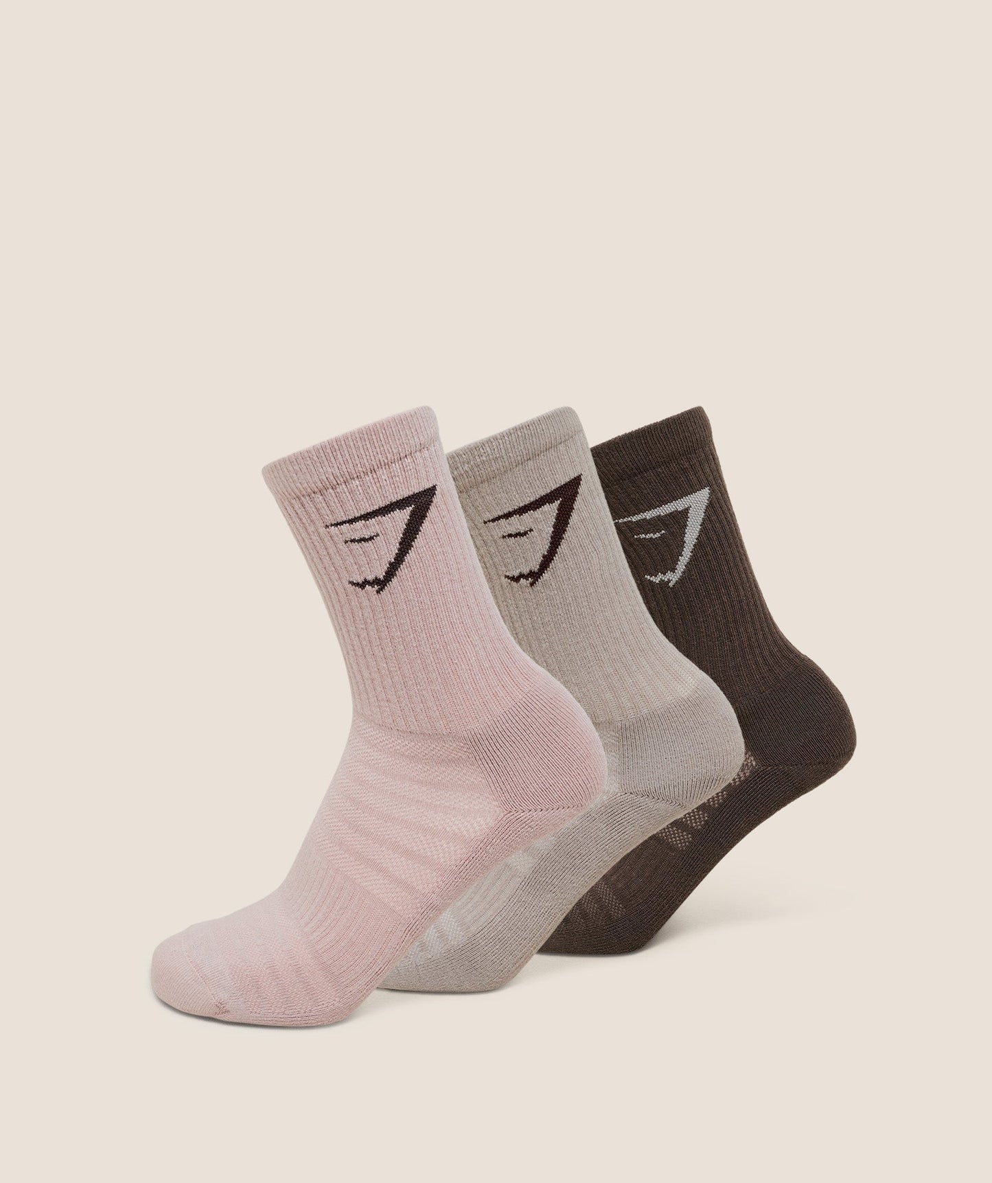Gymshark Crew Socks 3pk - Mushroom Grey/Walnut Brown/Muted Pink