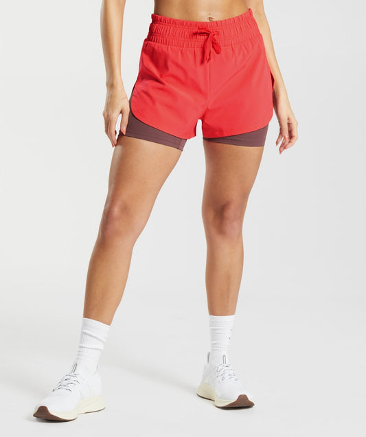 Gymshark RUNNING 2 IN 1 SHORTS - Fluo Bold Pink/Magenta Brown