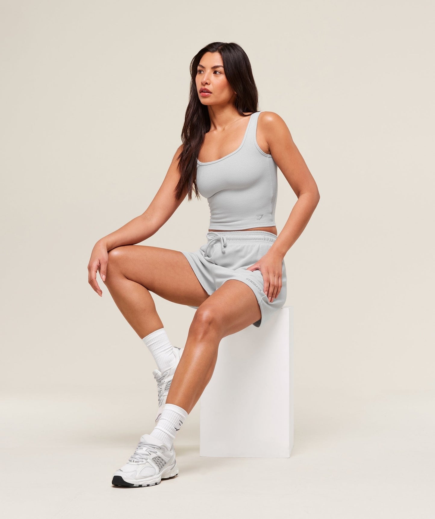 Gymshark Waffle Cropped Tank - Light Grey