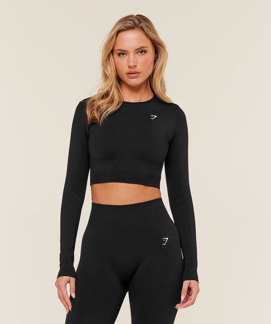 Gymshark Everyday Seamless Long Sleeve Crop Top - Black