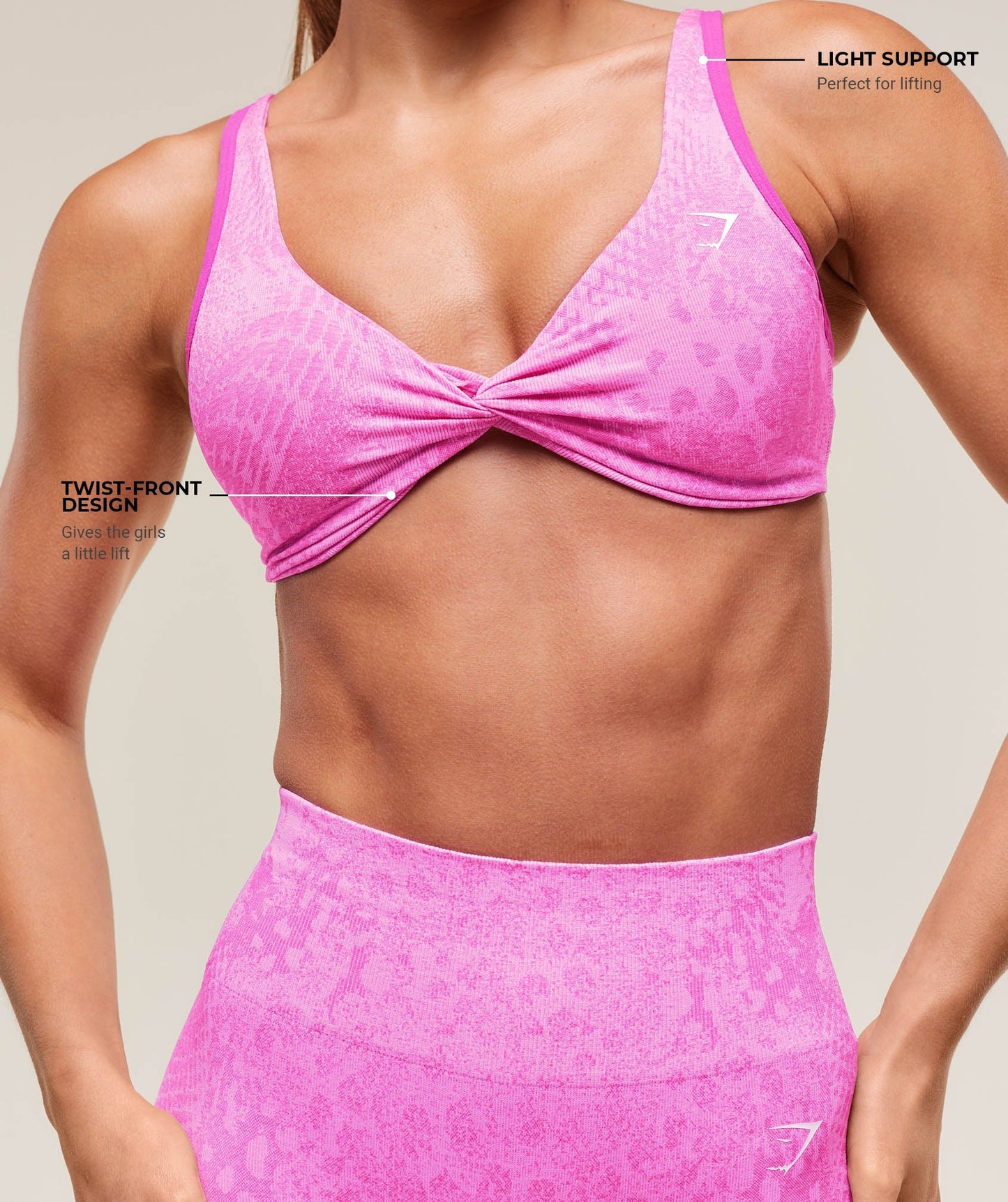 Gymshark Adapt Animal X Whitney Seamless Twist Front Bra - Sour Pink/Vibrant Pink