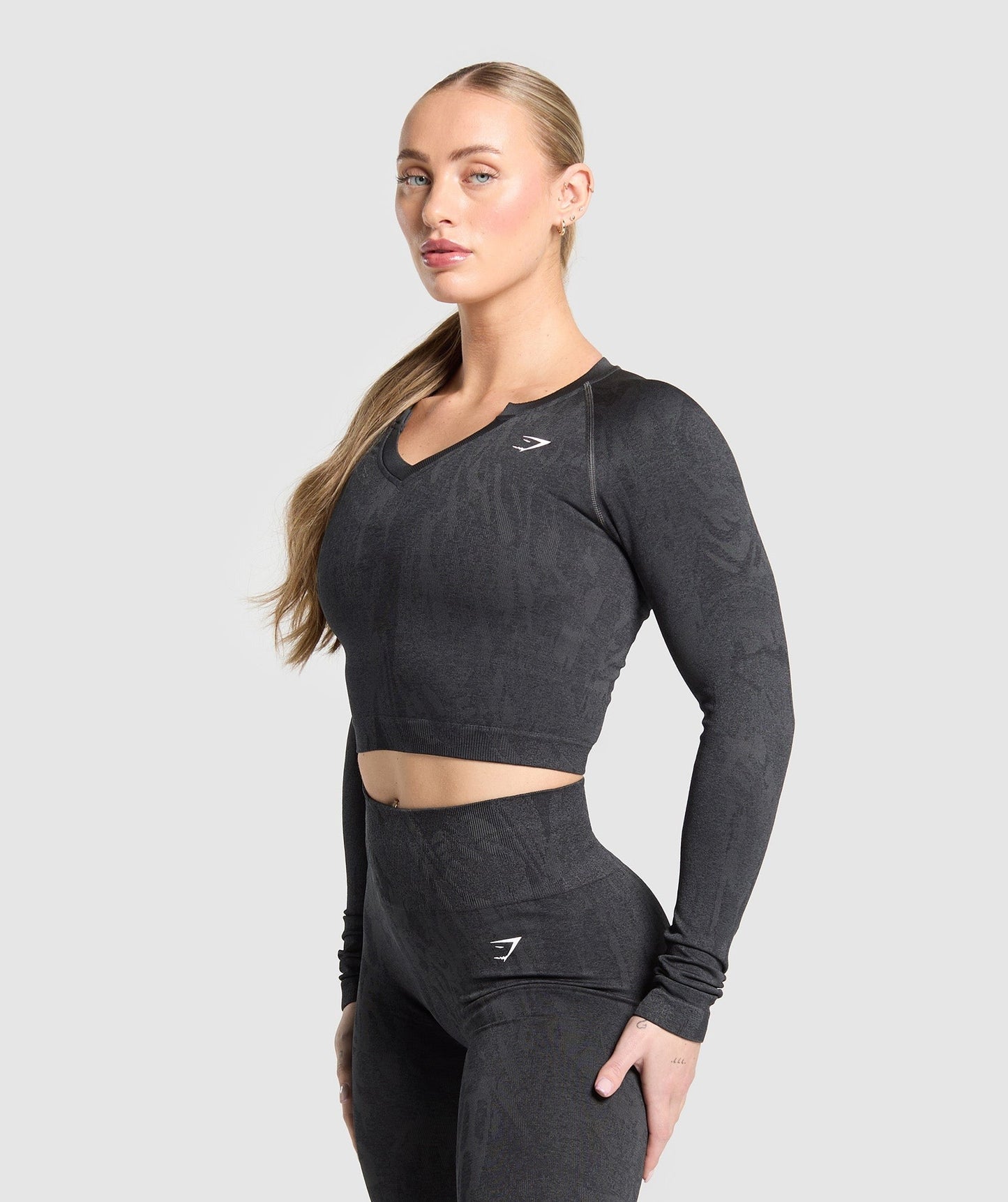 Gymshark Adapt Camo Seamless Long Sleeve Top - Asphalt Grey/Black