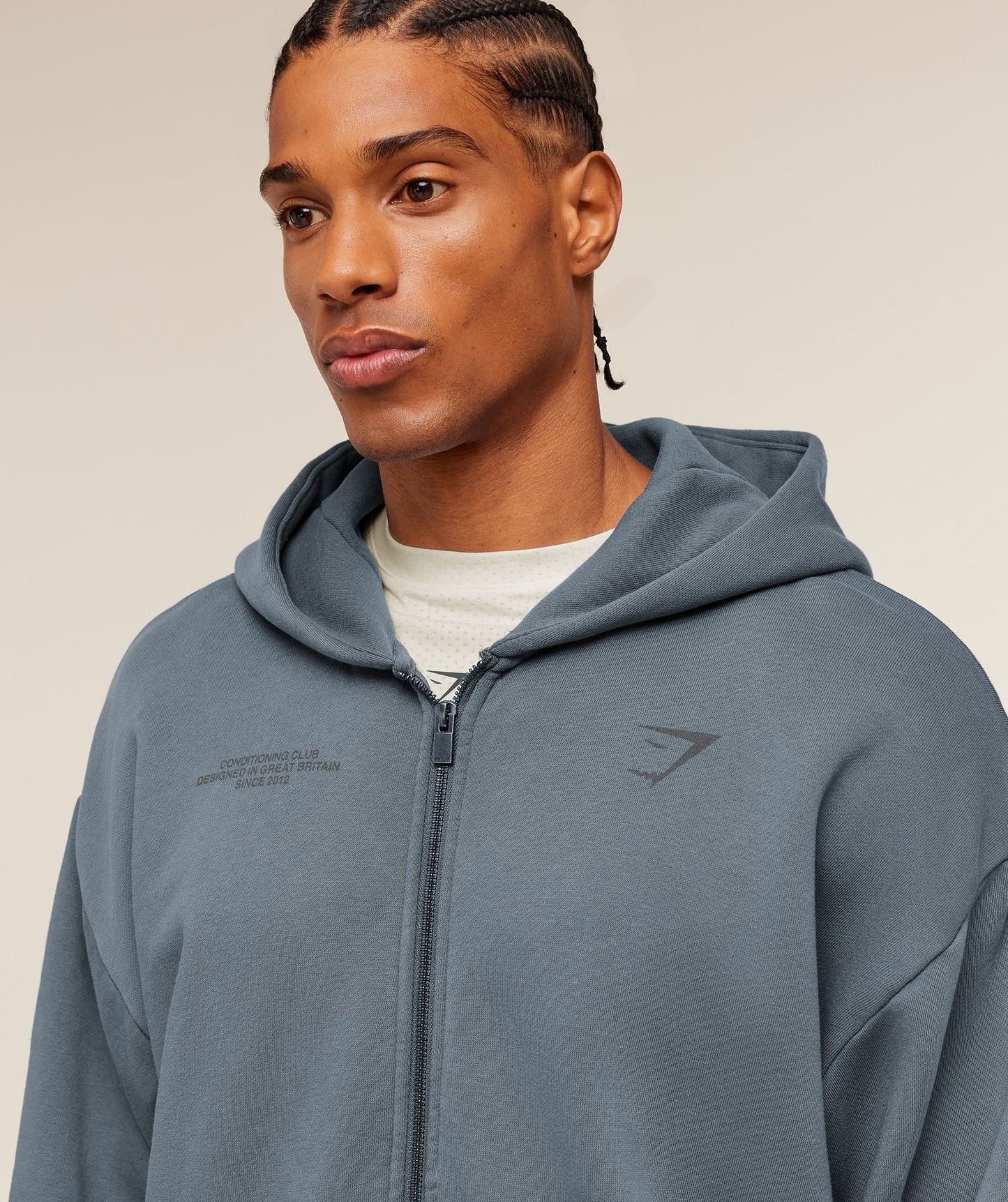 Gymshark Conditioning Club Washed Zip Through Hoodie - Iron Blue/Wash