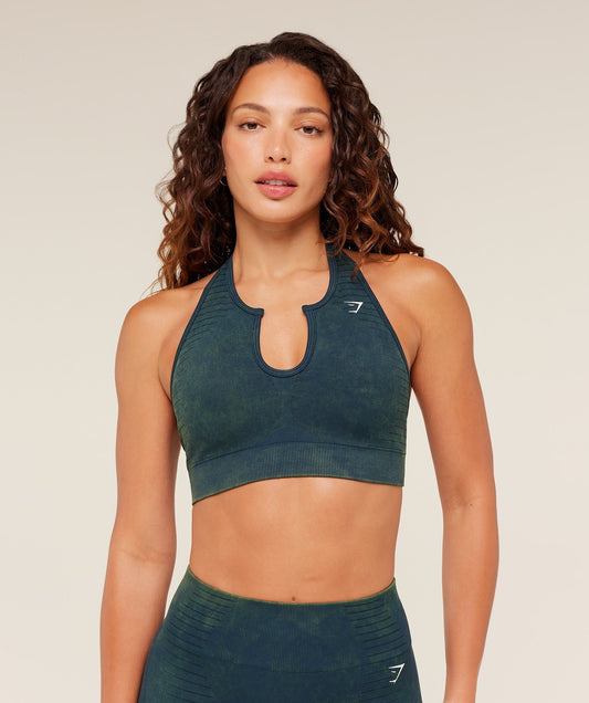 Gymshark Steel Seamless Halter Neck Bra - Deep Petrol Blue